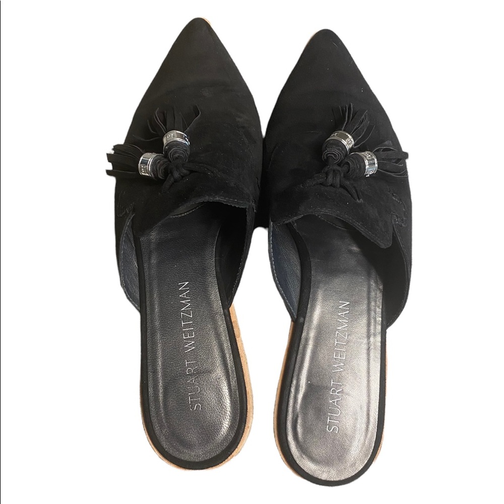 Stuart Weitzman Black Pointed Toe Flats With Tass… - image 1